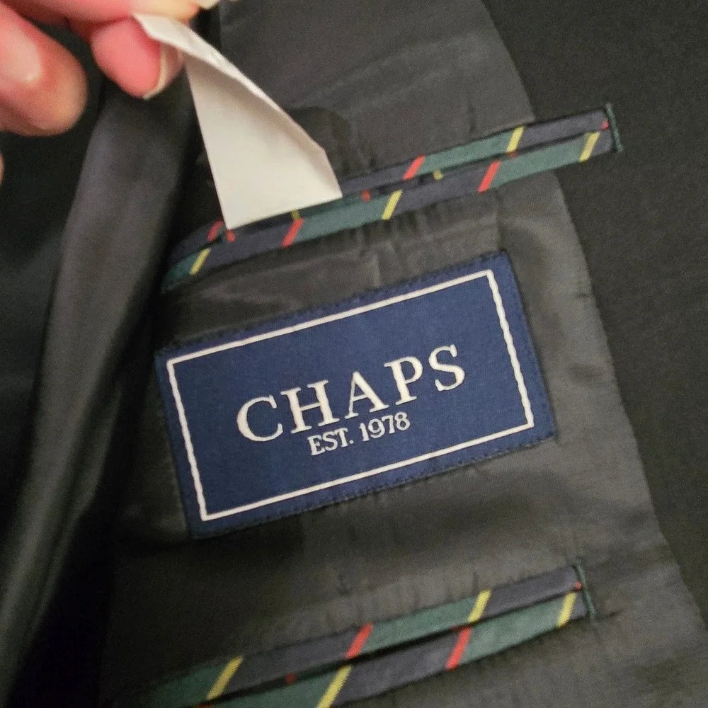 Chaps Blazer 100% Wool Two Button Sport Coat Black 46R Classic Formal Business